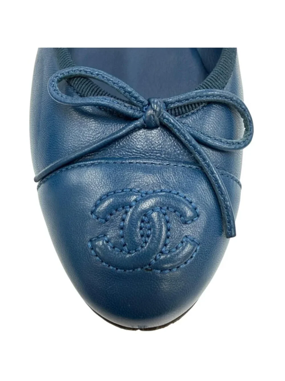 Chanel Ballerina CC Logo Ribbon Leather Flat Pumps Ballet Shoes Navy
